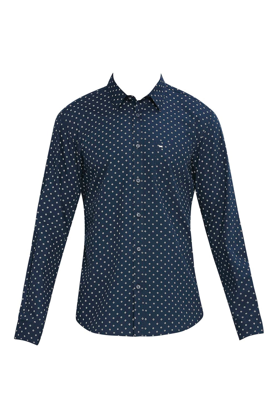 BASICS SLIM FIT SAPPHIRE NAVY COTTON POPLIN PRINTED SHIRT