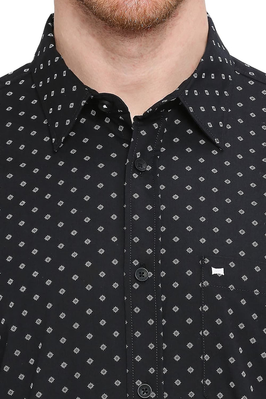 BASICS SLIM FIT PIRATE BLACK COTTON POPLIN PRINTED SHIRT