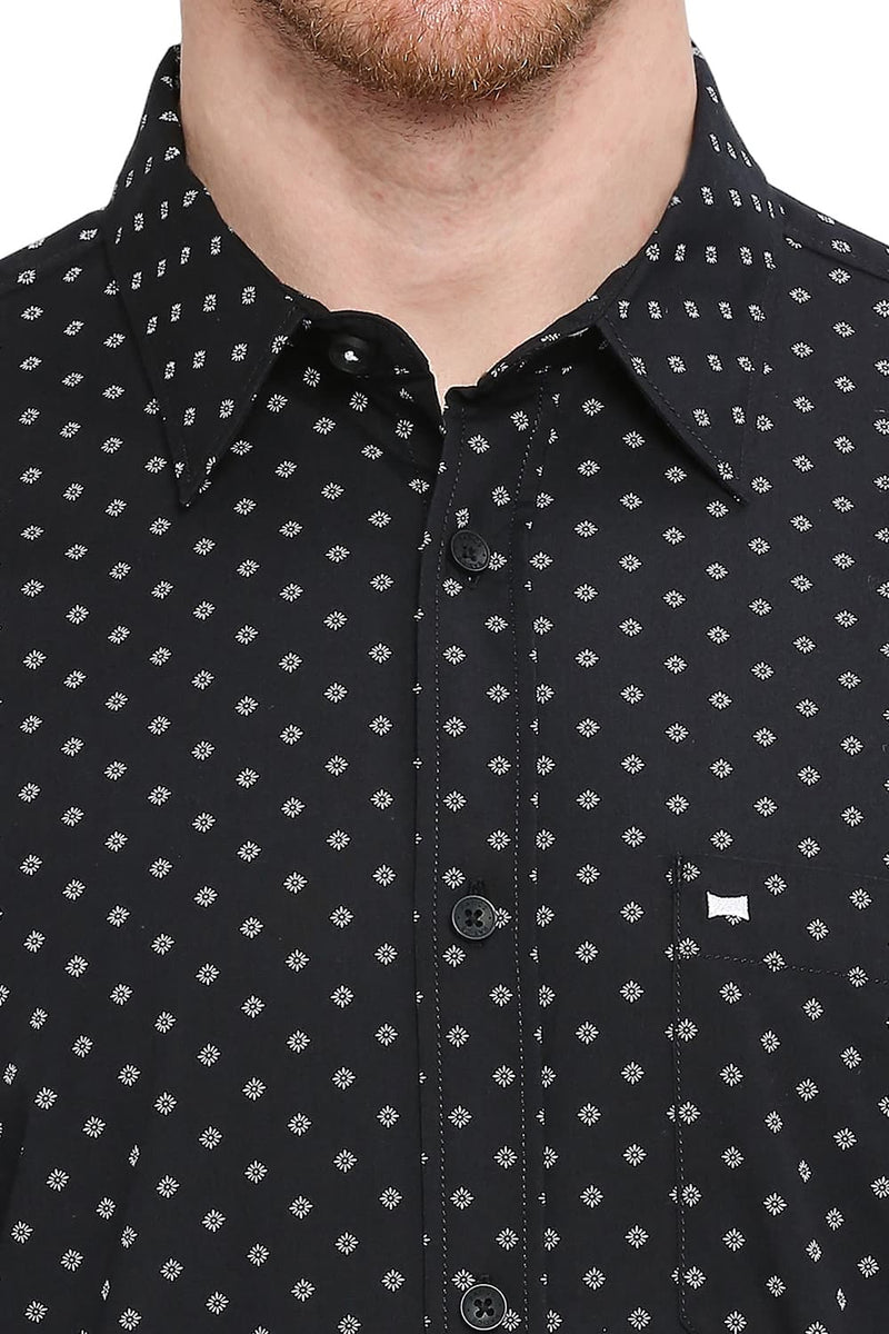 BASICS SLIM FIT COTTON POPLIN PRINTED SHIRT