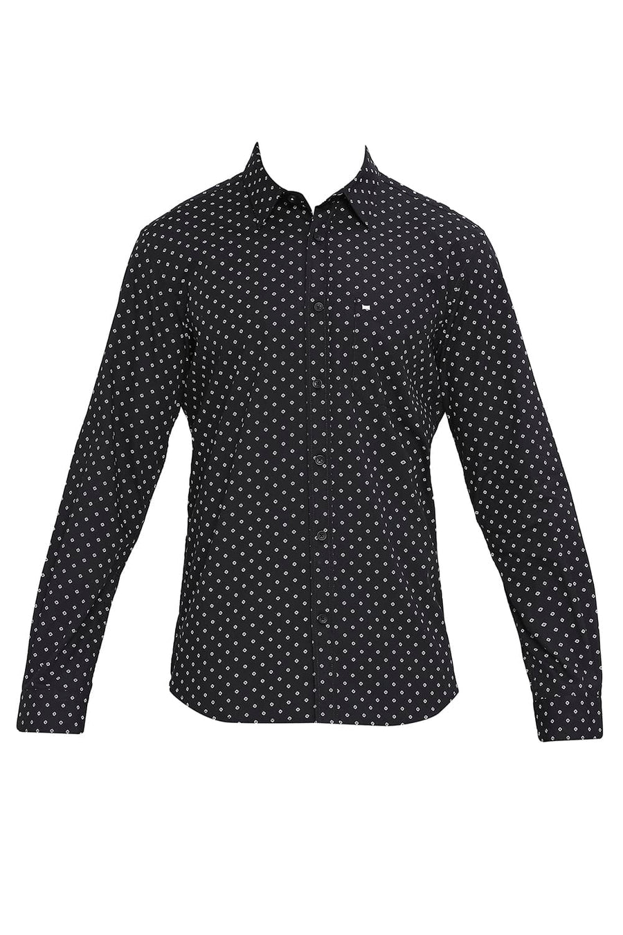 BASICS SLIM FIT PIRATE BLACK COTTON POPLIN PRINTED SHIRT