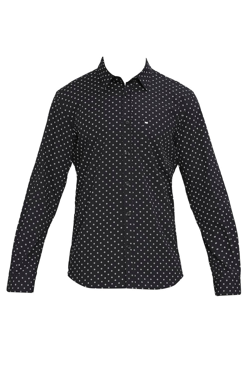 BASICS SLIM FIT COTTON POPLIN PRINTED SHIRT