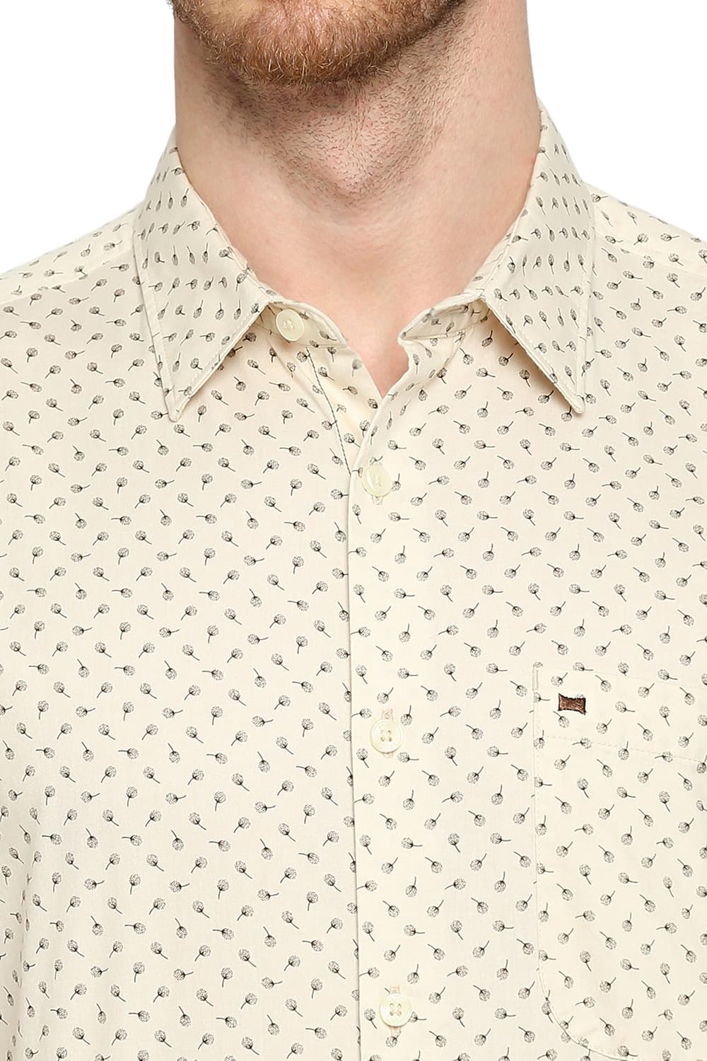 BASICS SLIM FIT COTTON TWILL PRINTED HALFSLEEVES SHIRT