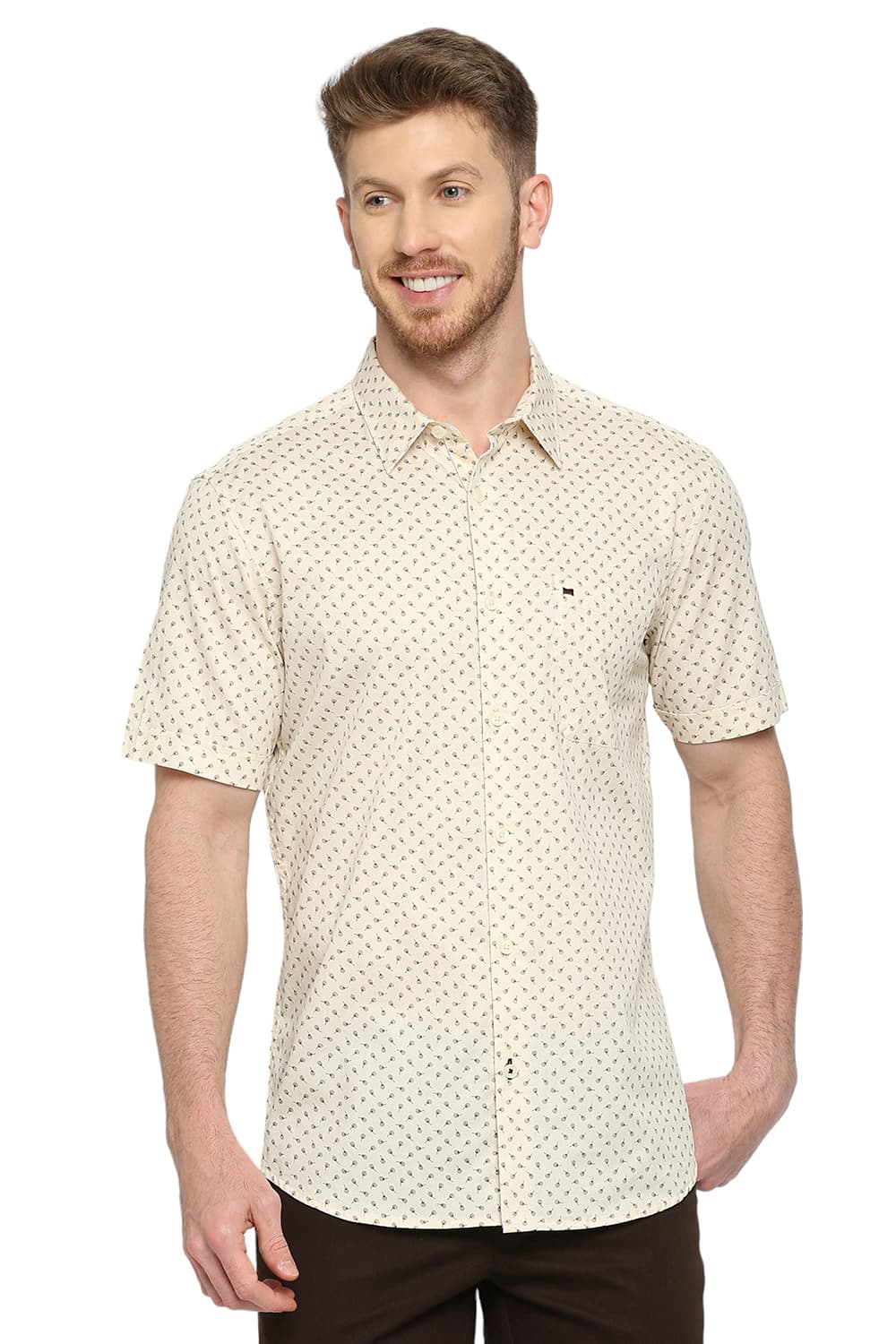 BASICS SLIM FIT COTTON TWILL PRINTED SHIRT