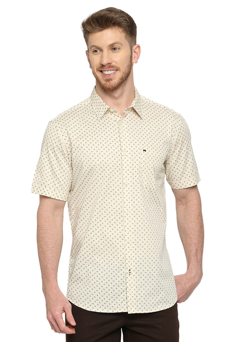 BASICS SLIM FIT COTTON TWILL PRINTED SHIRT