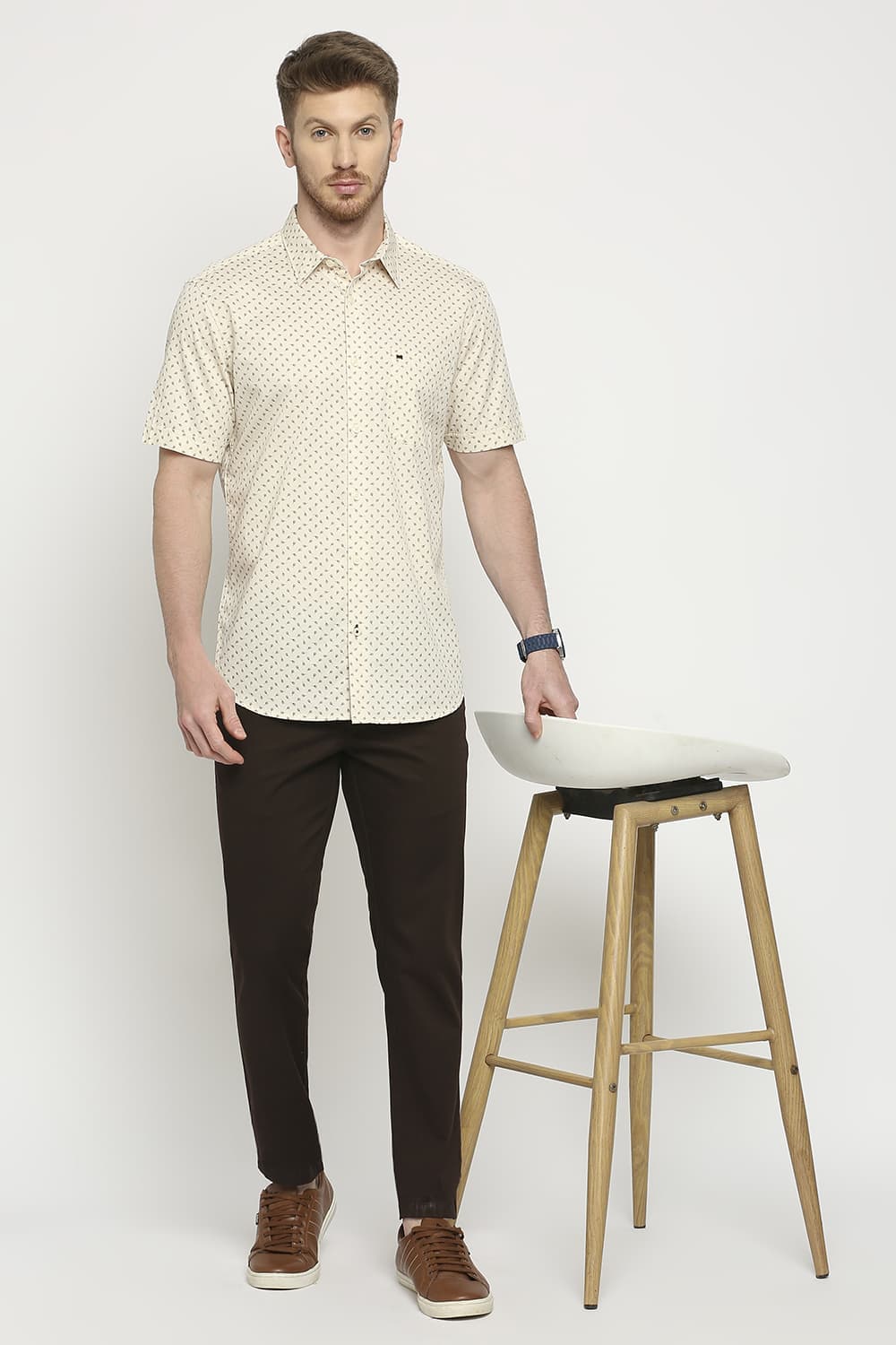 Slim Fit Cotton Twill Printed Halfsleeves Shirt