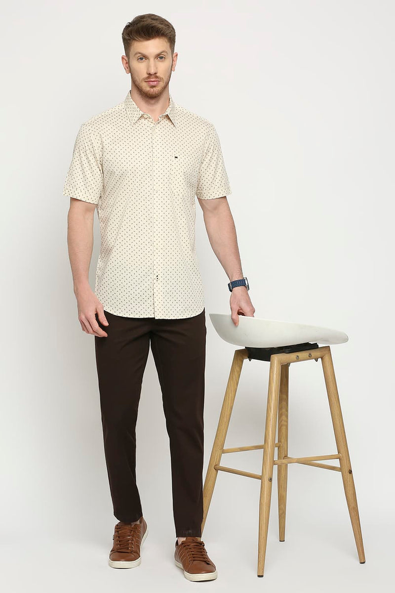 Slim Fit Cotton Twill Printed Halfsleeves Shirt