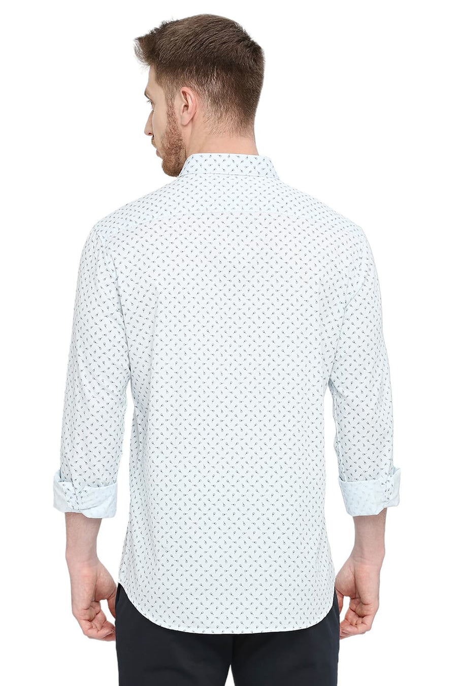BASICS SLIM FIT ICEWATER BLUE COTTON TWILL PRINTED SHIRT