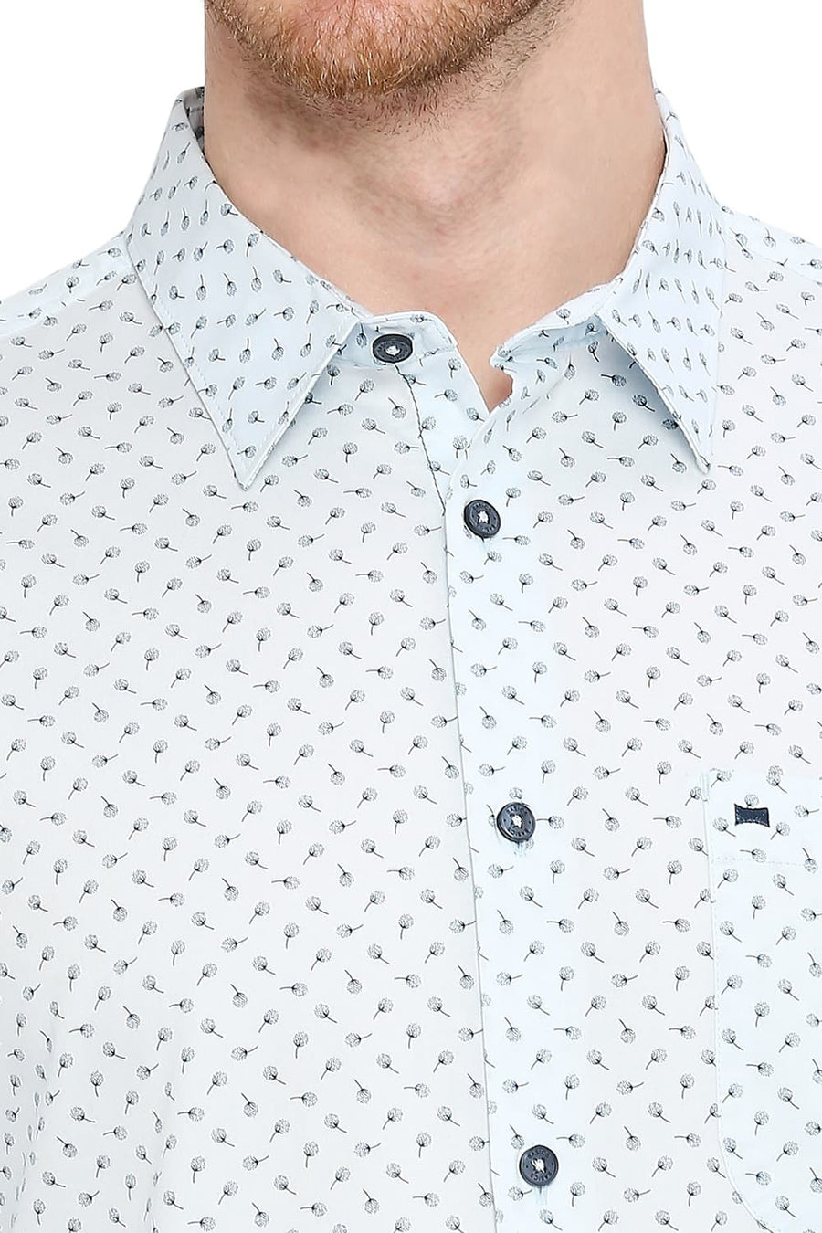 BASICS SLIM FIT ICEWATER BLUE COTTON TWILL PRINTED SHIRT