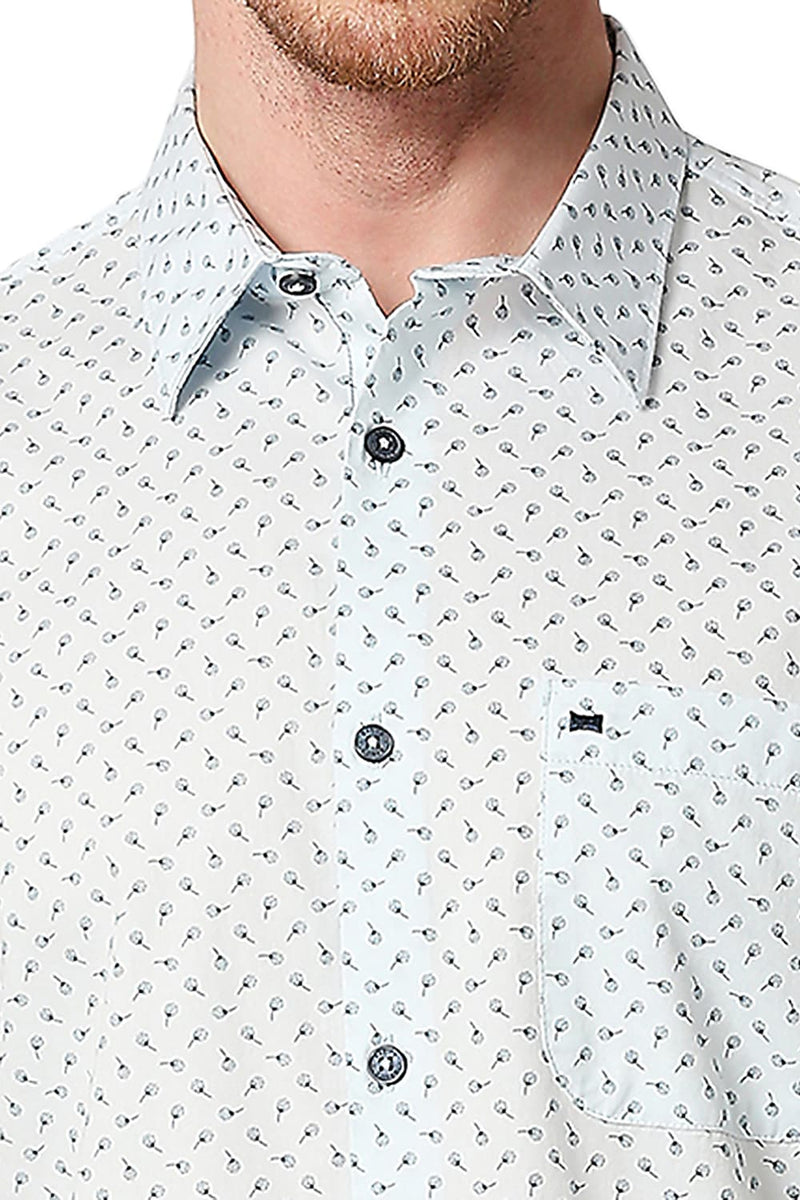 BASICS SLIM FIT COTTON TWILL PRINTED HALFSLEEVES SHIRT