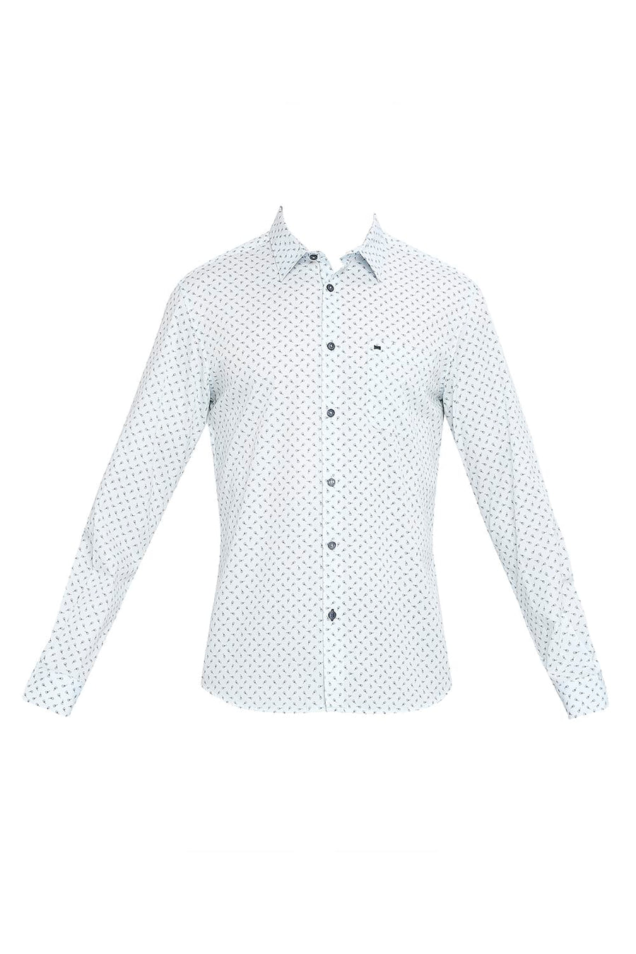 BASICS SLIM FIT ICEWATER BLUE COTTON TWILL PRINTED SHIRT