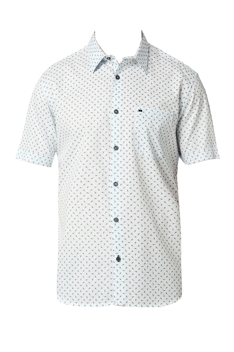 BASICS SLIM FIT COTTON TWILL PRINTED HALFSLEEVES SHIRT