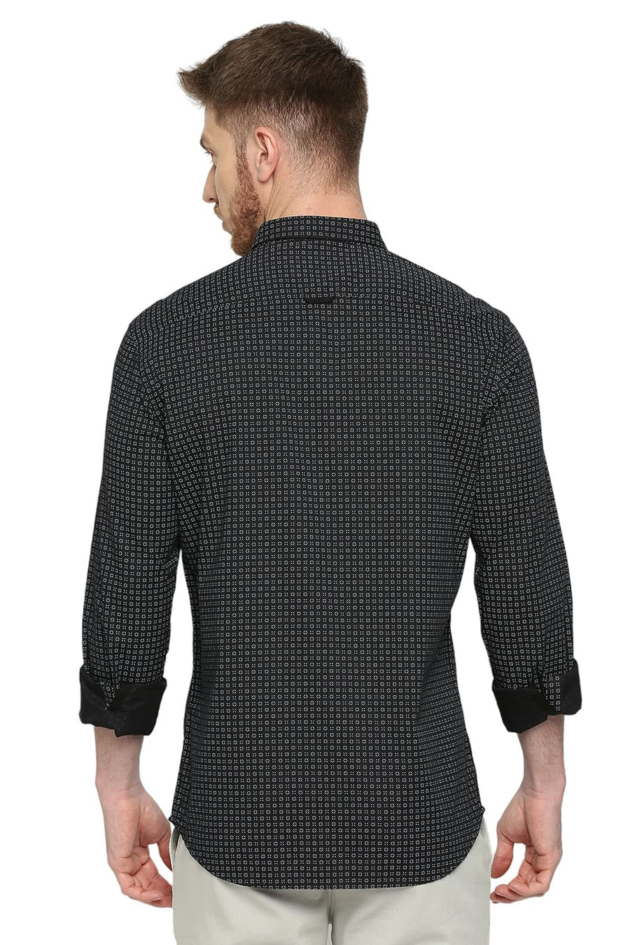 BASICS SLIM FIT ECLIPSE BLACK COTTON TWILL PRINTED SHIRT