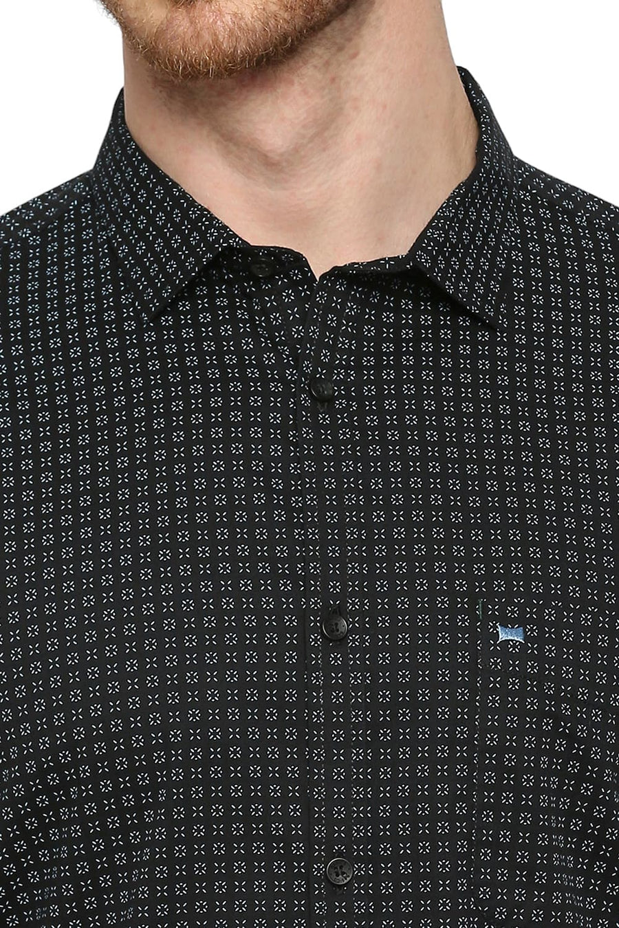 BASICS SLIM FIT ECLIPSE BLACK COTTON TWILL PRINTED SHIRT