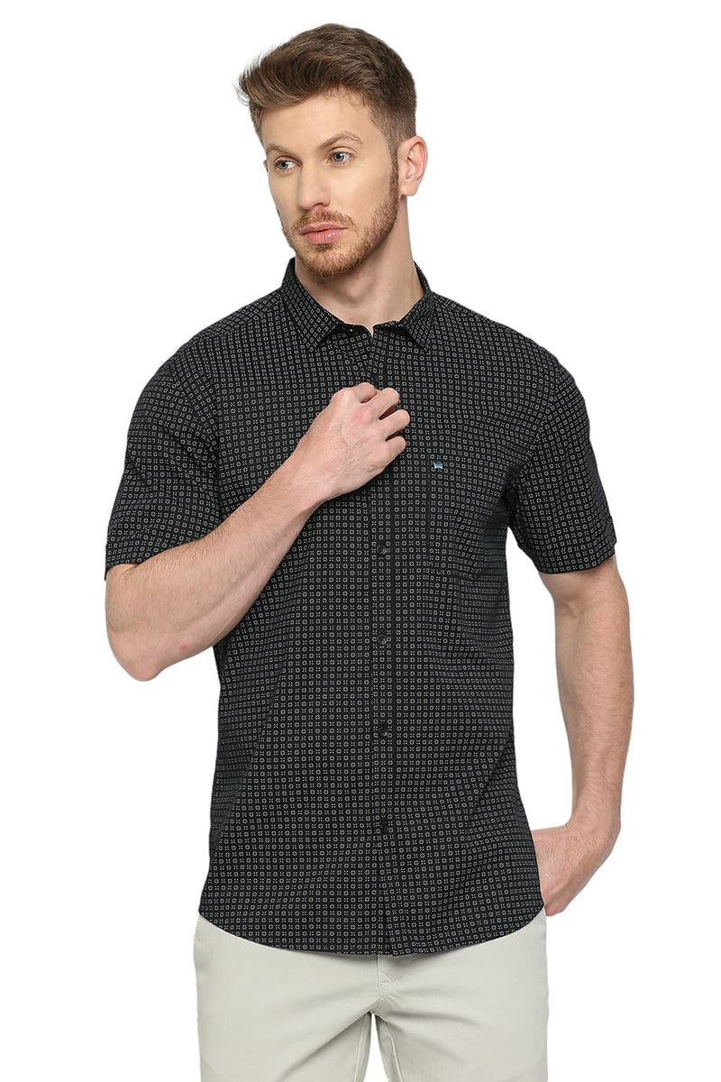 BASICS SLIM FIT COTTON TWILL PRINTED SHIRT