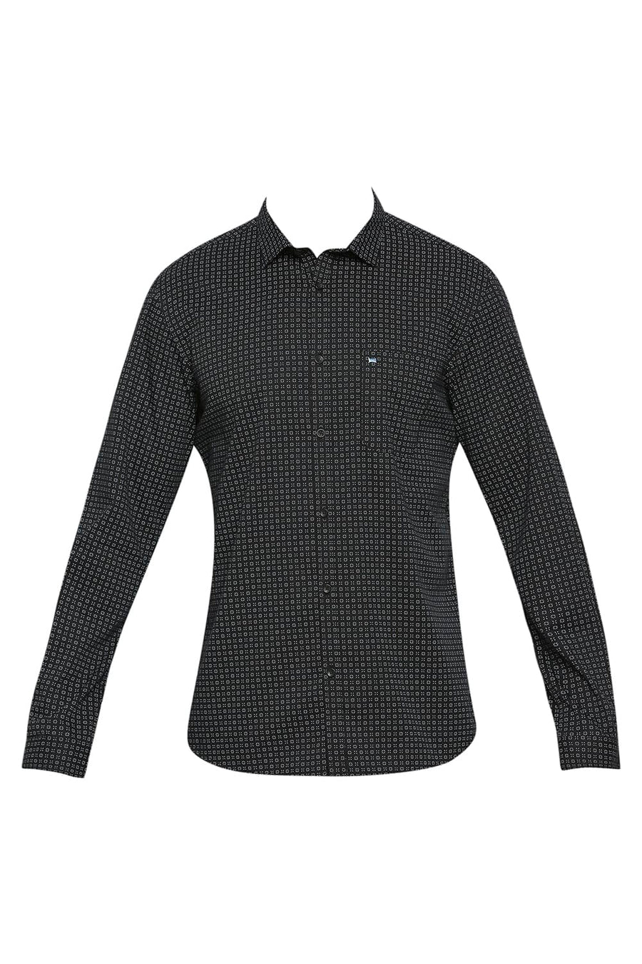 BASICS SLIM FIT ECLIPSE BLACK COTTON TWILL PRINTED SHIRT