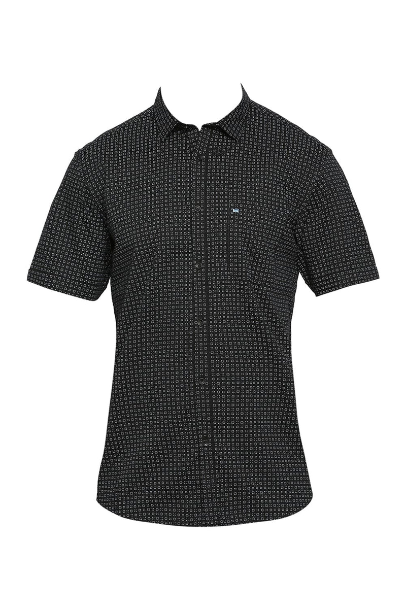 BASICS SLIM FIT COTTON TWILL PRINTED HALFSLEEVES SHIRT