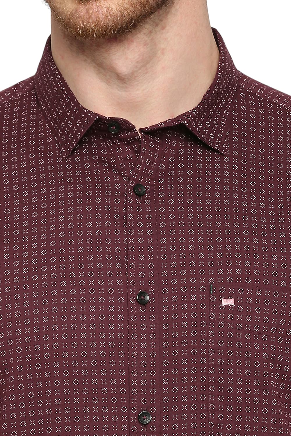 BASICS SLIM FIT COTTON TWILL PRINTED SHIRT