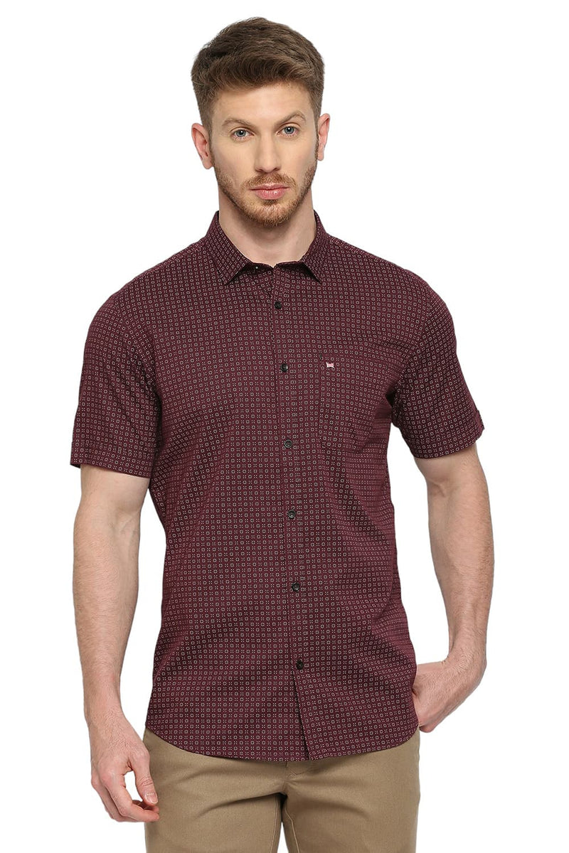 BASICS SLIM FIT COTTON TWILL PRINTED HALFSLEEVES SHIRT