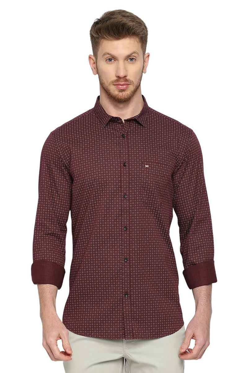 BASICS SLIM FIT COTTON TWILL PRINTED SHIRT