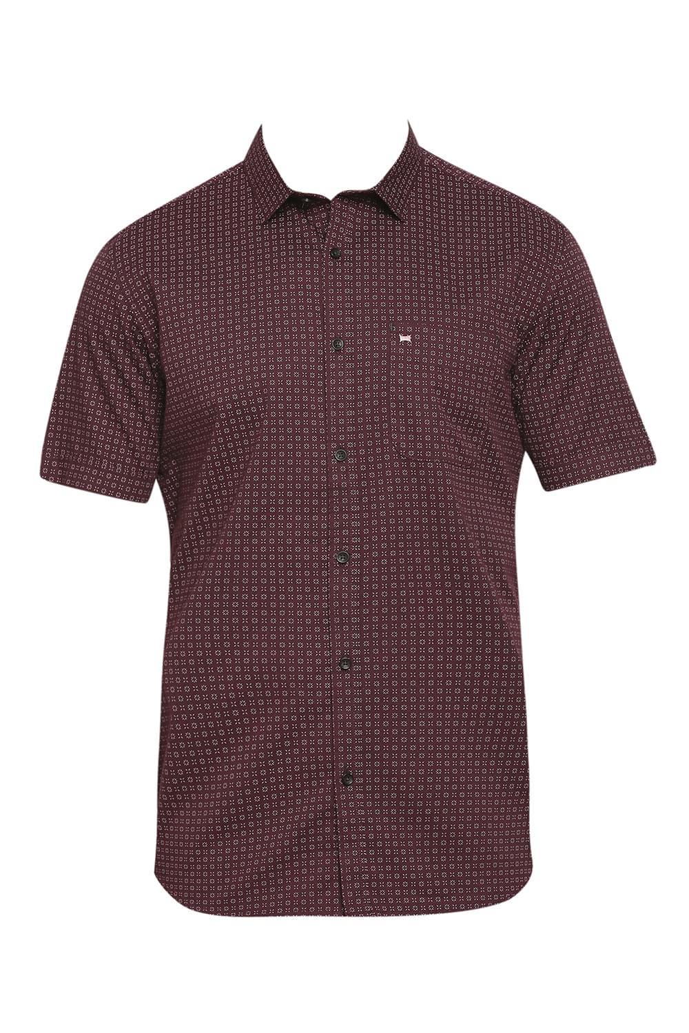 BASICS SLIM FIT COTTON TWILL PRINTED HALFSLEEVES SHIRT