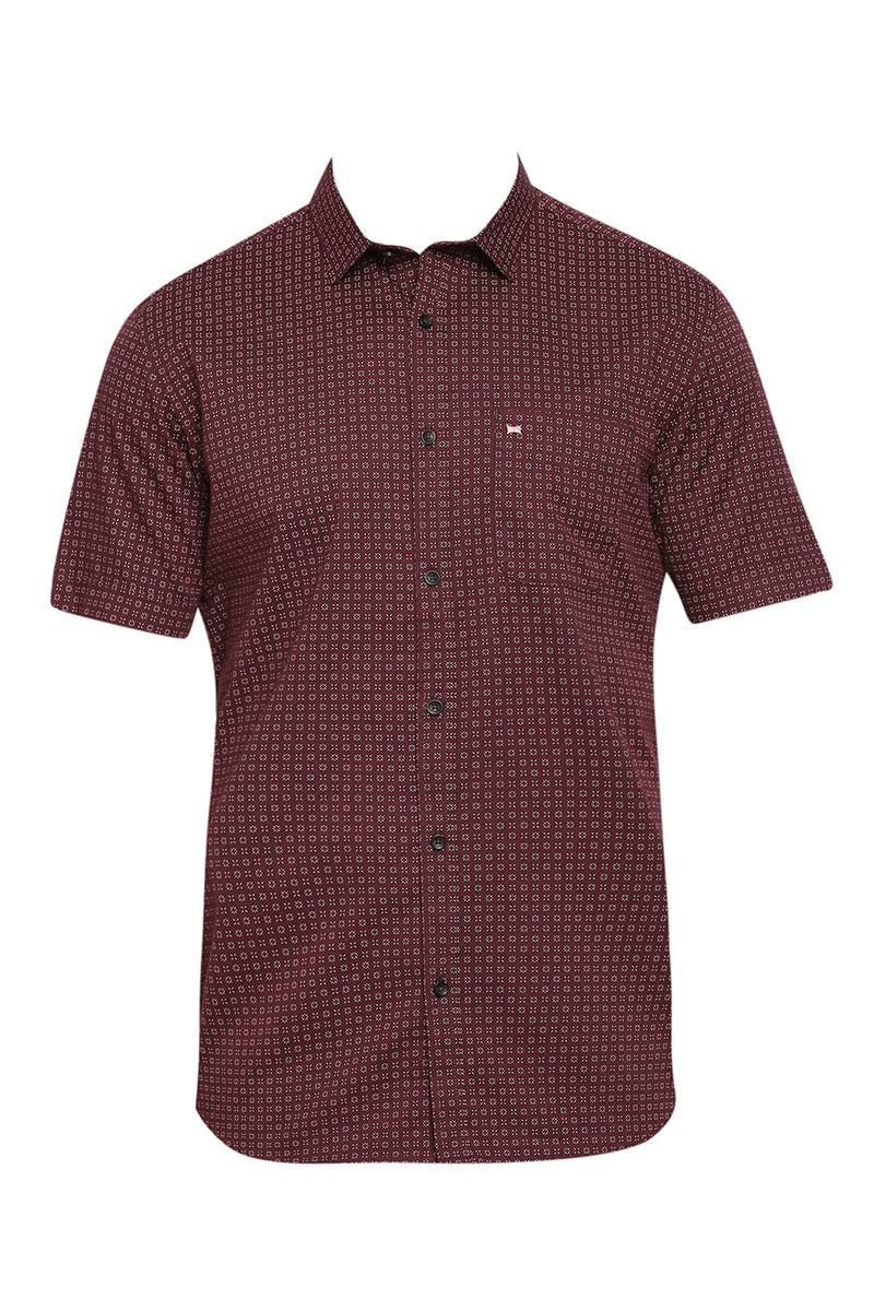 BASICS SLIM FIT COTTON TWILL PRINTED HALFSLEEVES SHIRT