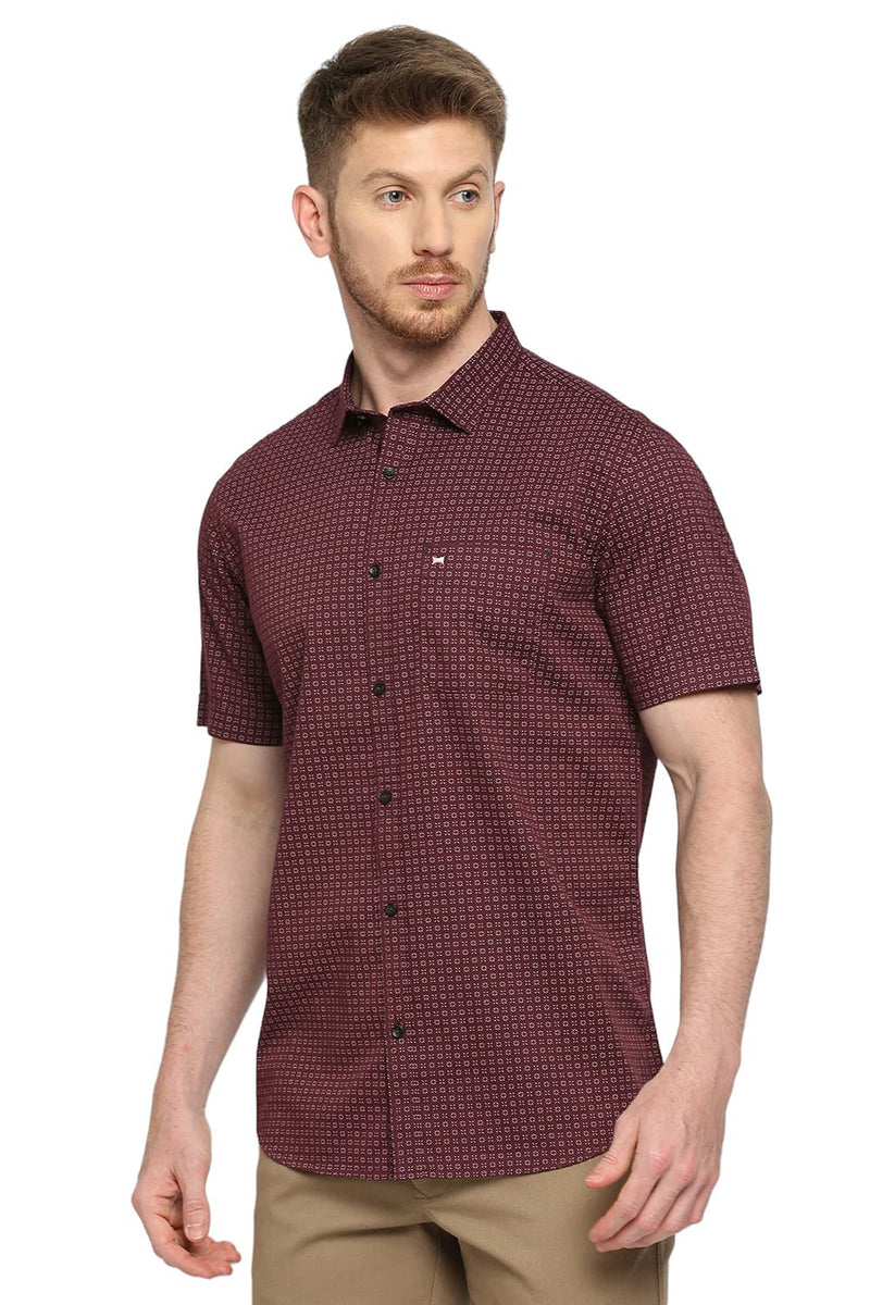 BASICS SLIM FIT COTTON TWILL PRINTED HALFSLEEVES SHIRT