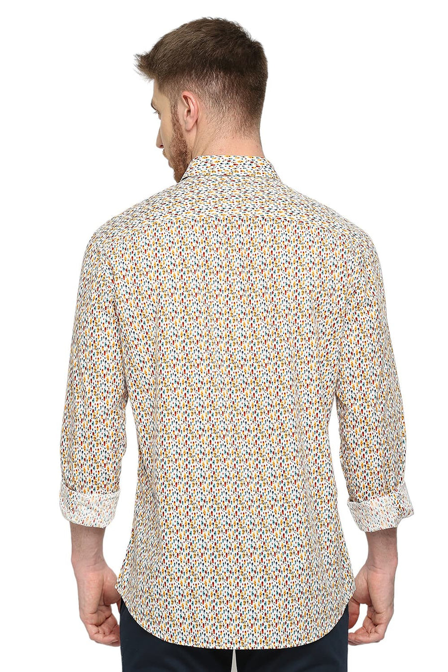 BASICS SLIM FIT TANGERINE ORANGE COTTON DIGITAL PRINTED SHIRT