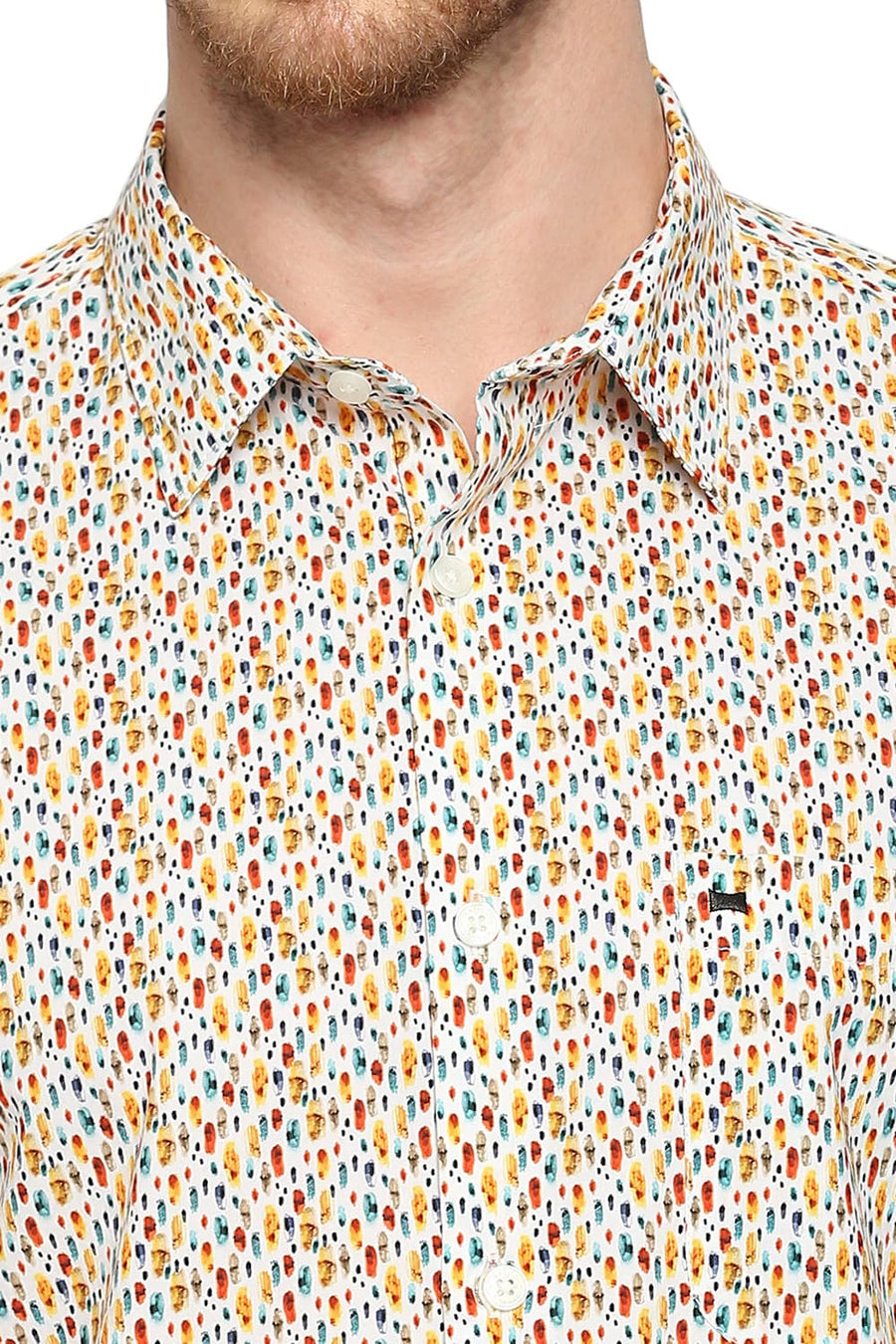 BASICS SLIM FIT TANGERINE ORANGE COTTON DIGITAL PRINTED SHIRT