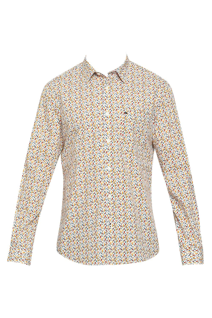 BASICS SLIM FIT TANGERINE ORANGE COTTON DIGITAL PRINTED SHIRT