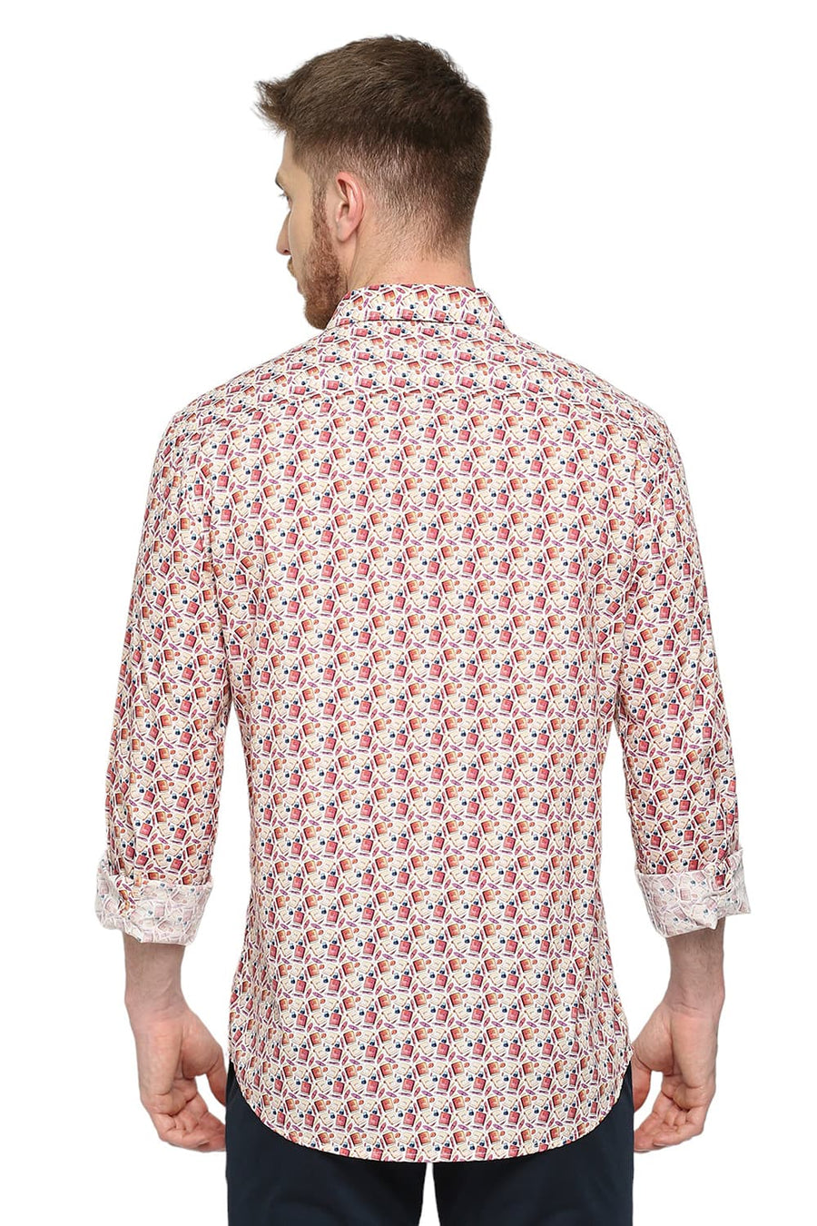 BASICS SLIM FIT PARADISE PINK COTTON DIGITAL PRINTED SHIRT