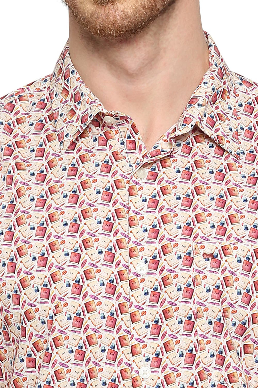 BASICS SLIM FIT PARADISE PINK COTTON DIGITAL PRINTED SHIRT