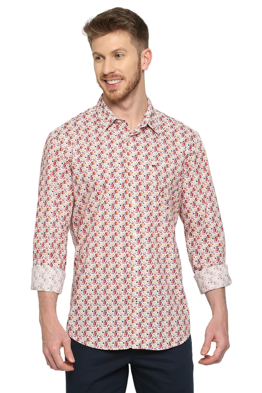 BASICS SLIM FIT PARADISE PINK COTTON DIGITAL PRINTED SHIRT