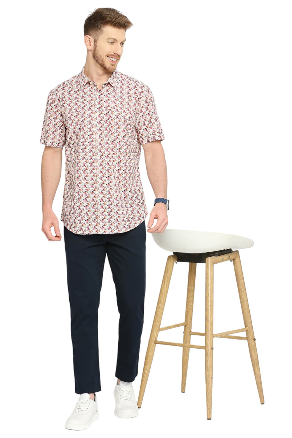 BASICS SLIM FIT COTTON DIGITAL PRINTED HALFSLEEVES SHIRT