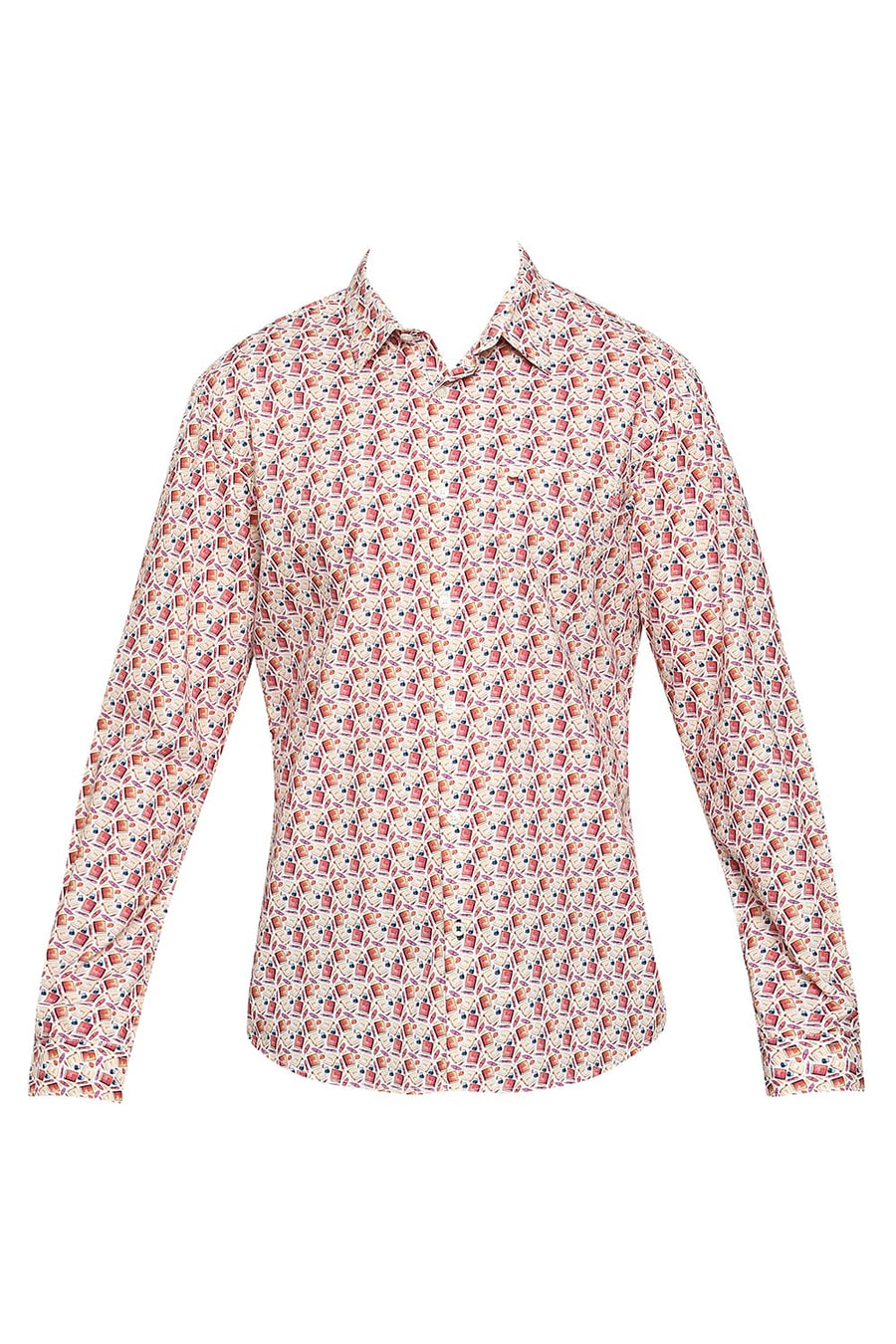 BASICS SLIM FIT PARADISE PINK COTTON DIGITAL PRINTED SHIRT