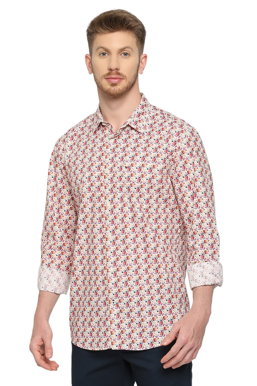 BASICS SLIM FIT PARADISE PINK COTTON DIGITAL PRINTED SHIRT