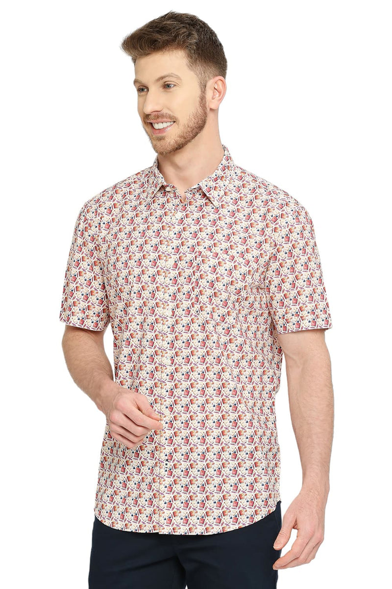 BASICS SLIM FIT COTTON DIGITAL PRINTED HALFSLEEVES SHIRT