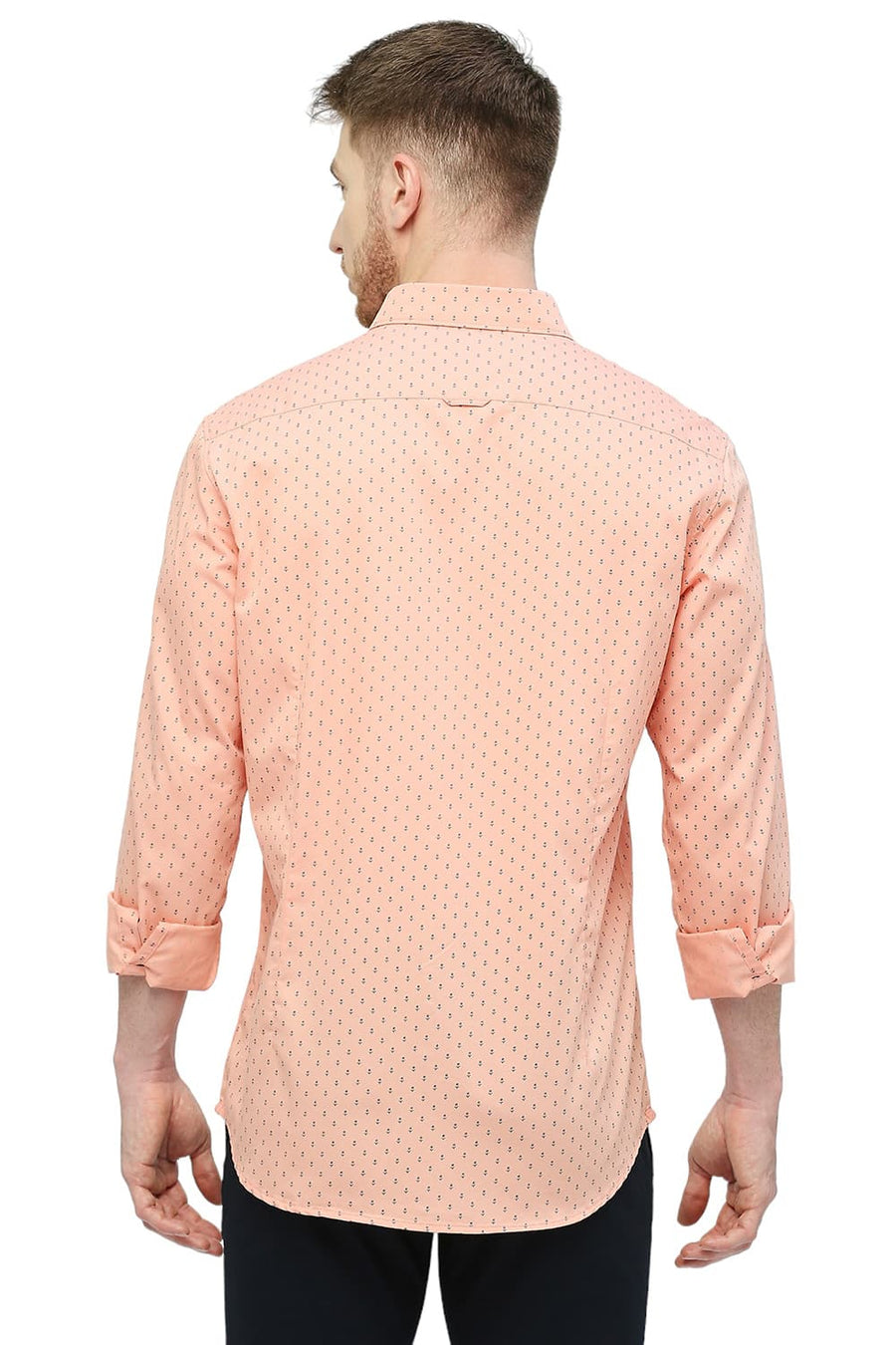 BASICS SLIM FIT PEACH PARFAIT COTTON POLYESTER CAVALRY PRINTED SHIRT
