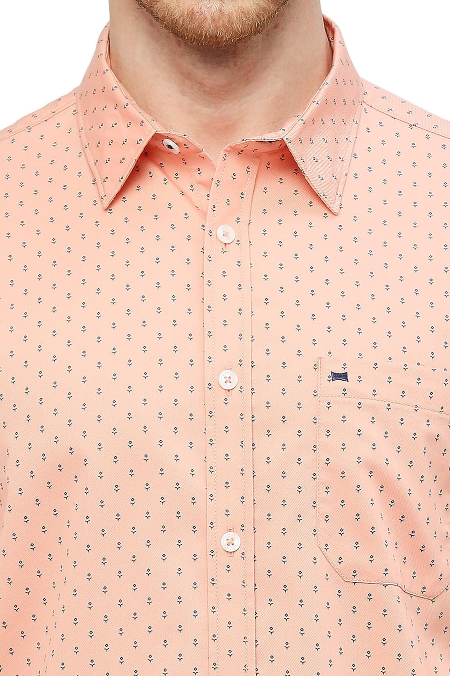 BASICS SLIM FIT PEACH PARFAIT COTTON POLYESTER CAVALRY PRINTED SHIRT