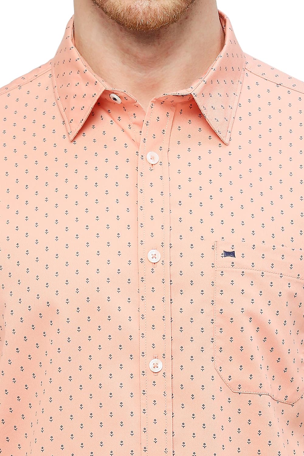 BASICS SLIM FIT COTTON POLYESTER CAVALRY PRINTED SHIRT