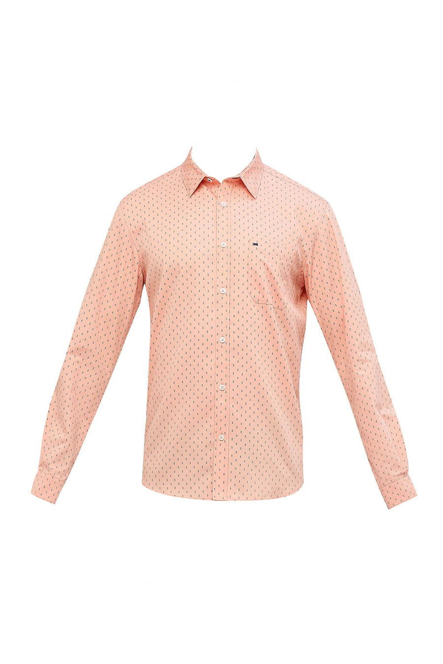 BASICS SLIM FIT PEACH PARFAIT COTTON POLYESTER CAVALRY PRINTED SHIRT