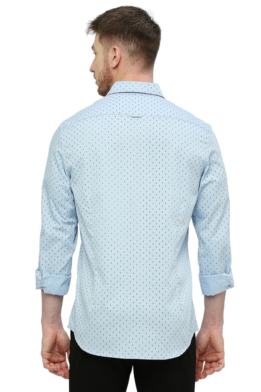 BASICS SLIM FIT BEL AIR BLUE COTTON POLYESTER CAVALRY PRINTED SHIRT