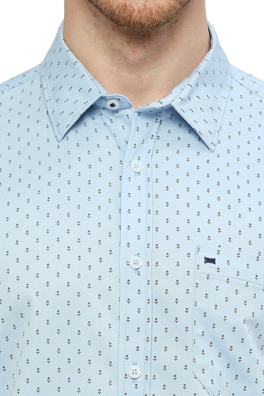 BASICS SLIM FIT BEL AIR BLUE COTTON POLYESTER CAVALRY PRINTED SHIRT