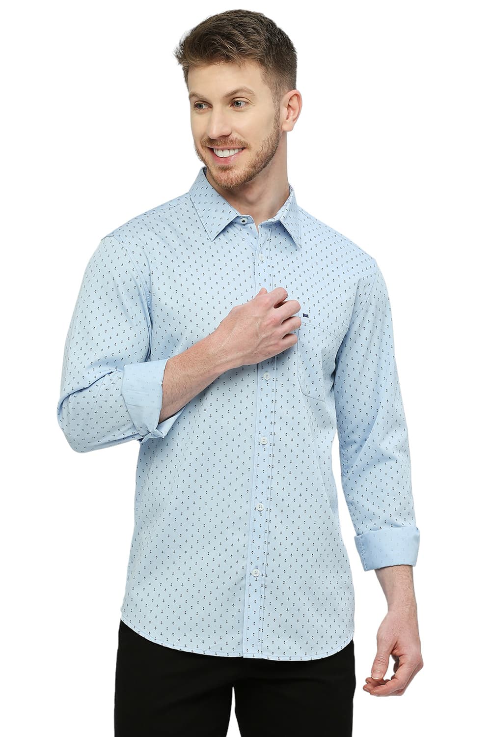 BASICS SLIM FIT COTTON POLYESTER CAVALRY PRINTED SHIRT