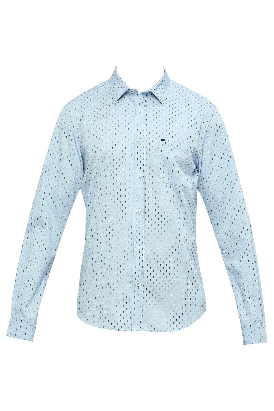 BASICS SLIM FIT BEL AIR BLUE COTTON POLYESTER CAVALRY PRINTED SHIRT