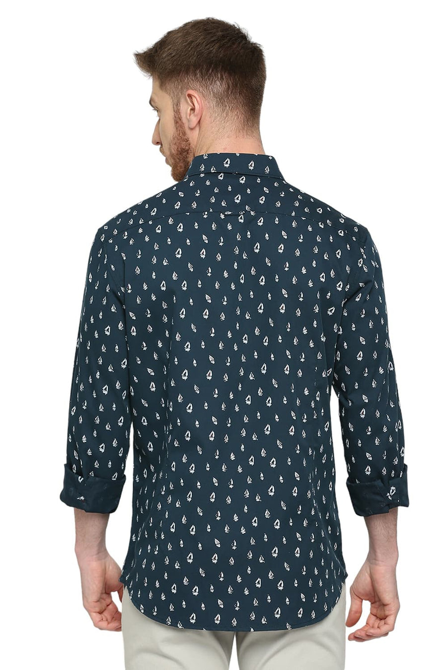 BASICS SLIM FIT HIGHTIDE NAVY COTTON POLYESTER CAVALRY PRINTED SHIRT