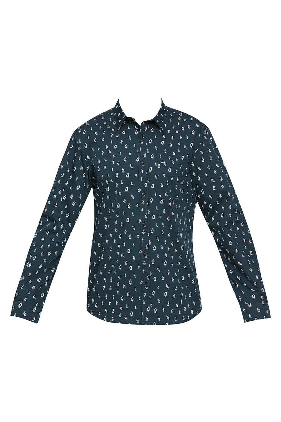 BASICS SLIM FIT HIGHTIDE NAVY COTTON POLYESTER CAVALRY PRINTED SHIRT