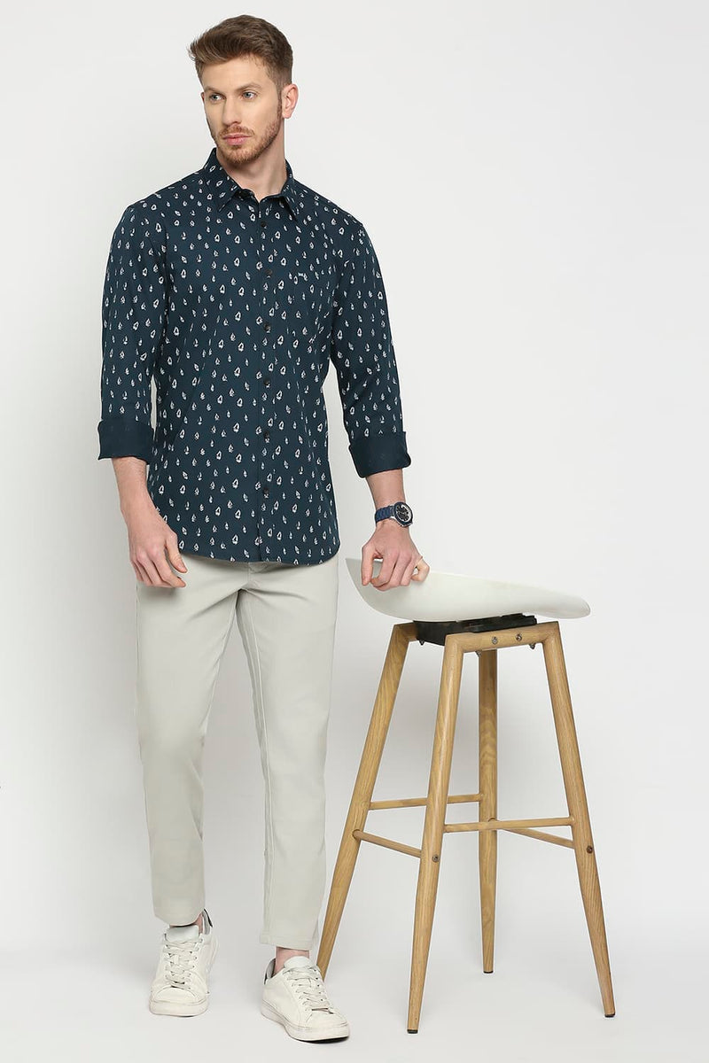 Slim Fit Cotton Polyester Cavalry Printed Shirt