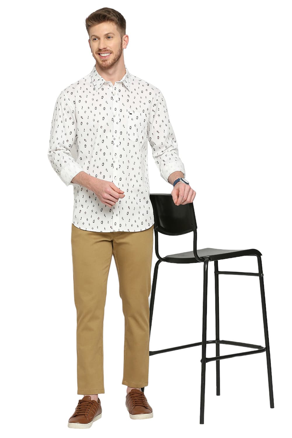 BASICS SLIM FIT COTTON POLYESTER CAVALRY PRINTED SHIRT