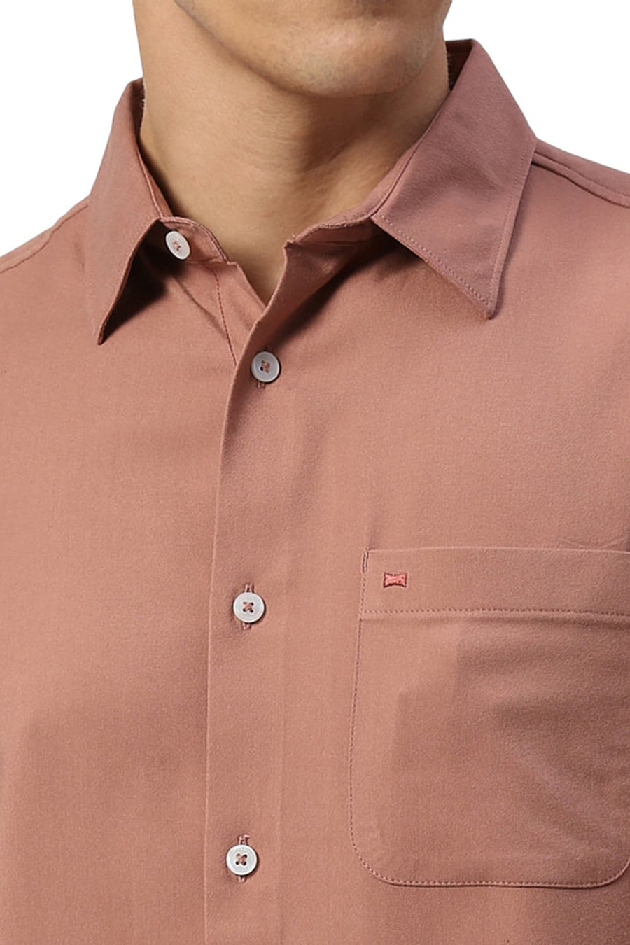BASICS SLIM FIT ASH BROWN VISCOSE POLYESTER STRETCH TWILL HALFSLEEVES SHIRT
