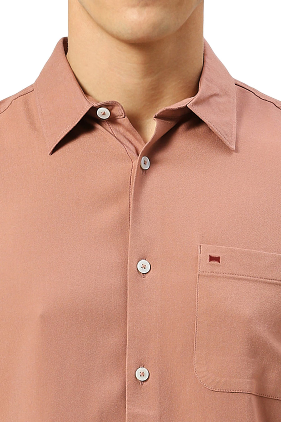 BASICS SLIM FIT ASH BROWN VISCOSE POLYESTER STRETCH TWILL SHIRT